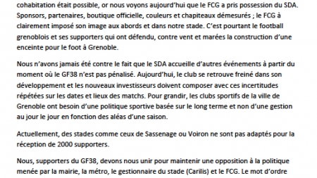  »Non à la délocalisation du GF38 » : le communiqué des supporters grenoblois